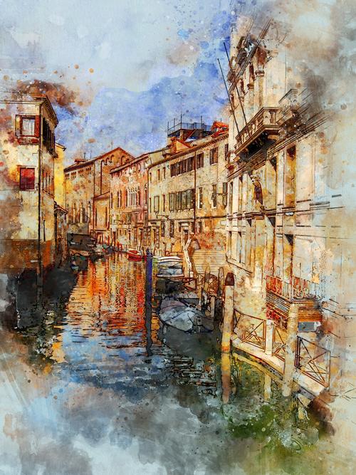 威尼斯绘画图片简单版_威尼斯手绘